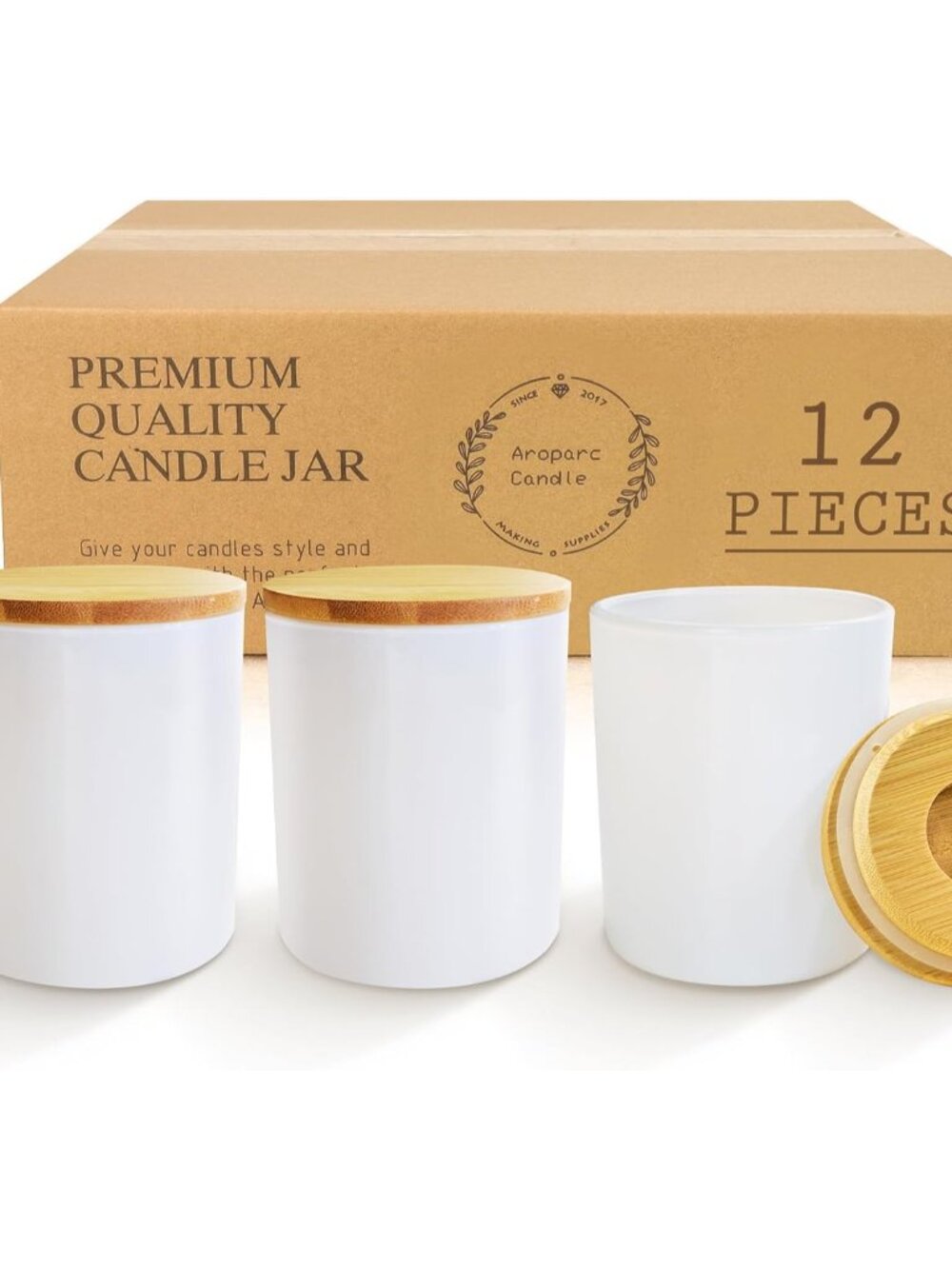 12 Pack 10oz White Candle Jars with Bamboo Lids, Candle Containers for Candle Ma